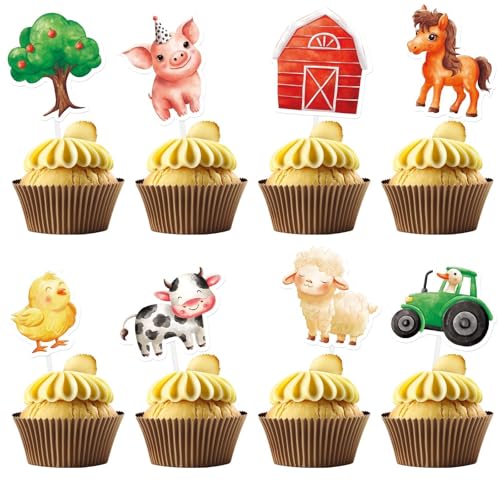 WERNNSAI 40 Stück Cupcake Topper mit Bauernhof Motiven – Kuchen Topper mit Bauernhof Motiven Kuchendekoration für Geburtstagspartys mit Bauernhof Motiven für Kinder Cupcake Topper mit Bauernhof Motive von WERNNSAI