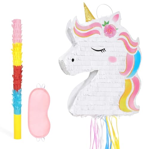 WERNNSAI Einhorn Pinata – Kindergeburtstags Pinata Faltbar Ausziehbar mit Augenbinde und Schlagstock Geburtstagsparty Spiele Kleine Einhorn Piñatas mit Quasten Mädchen Einhorn Geburtstagsparty von WERNNSAI