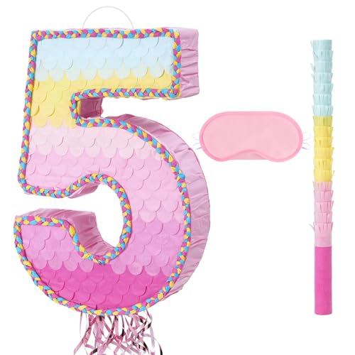 Geburtstags Piñata – 5. Geburtstags Piñata Mädchen Junge Kinder Regenbogen Piñata mit Augenmaske Stab Quaste und Kordelzug für Geburtstagsparty Dekoration und Spiele Geburtstags Piñata – 5. Geburtstags Piñata Mädchen Junge Kinder Regenbogen Piñata mit Augenmaske Stab Quaste und Kordelzug für Geburtstagsparty Dekoration und Spiele von WERNNSAI