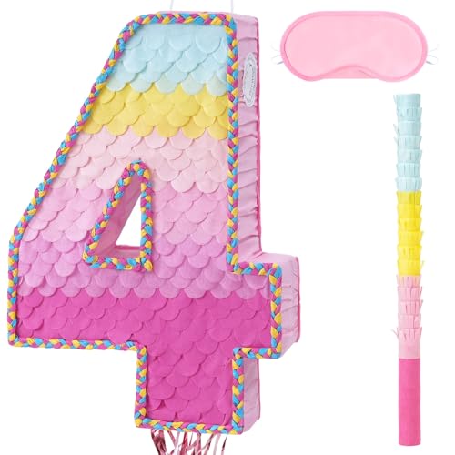 WERNNSAI Geburtstags Piñata – 4. Geburtstags Piñata Mädchen Junge Kinder Regenbogen Aufhängen Zahlen Gefüllt Pinata mit Augenmaske Stab Quaste Kordelzug Bunt Geburtstagsparty Dekorationen WERNNSAI Geburtstags Piñata – 4. Geburtstags Piñata Mädchen Junge Kinder Regenbogen Aufhängen Zahlen Gefüllt Pinata mit Augenmaske Stab Quaste Kordelzug Bunt Geburtstagsparty Dekorationen von WERNNSAI