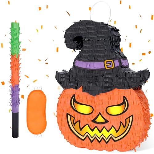 WERNNSAI Halloween Kürbis Pinata - mit Stock Augenbinde für Kinder Party Spiele Erwachsene Spiel Nacht Dekorationen Dekor mexikanische Tag der Toten 41.6 x 31.4 CM, (WERNNSAI) von WERNNSAI