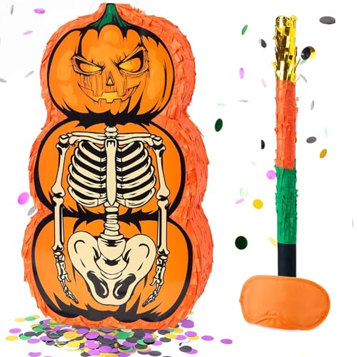 WERNNSAI Halloween Pinata – Halloween Skelett Kürbis Piñata Deko Kinder Erwachsene Junge Kürbis Piñata Füllung mit Augenbinde Konfetti Stab Oktober Gruseligeparty Halloweendeko Süßigkeitenspiel WERNNSAI Halloween Pinata – Halloween Skelett Kürbis Piñata Deko Kinder Erwachsene Junge Kürbis Piñata Füllung mit Augenbinde Konfetti Stab Oktober Gruseligeparty Halloweendeko Süßigkeitenspiel von WERNNSAI