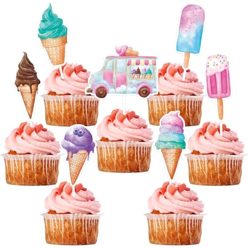 WERNNSAI Eiscreme Cupcake Topper – 35 Stück Eis Kuchen Topper für Geburtstagsparty Zubehör Cupcake Picks Kuchendekorationen für Sommerparty für Kinder Eiscreme Cupcake Toppers von WERNNSAI