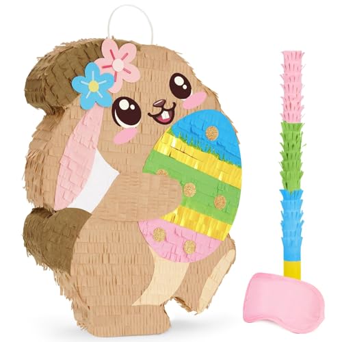 WERNNSAI Ostern Pinata – Osterparty Dekorationen für Kinder Oster Pinata mit Augenbinde und Stock Frühlings Osterhase Piñata Osterparty Zubehör für Geburtstags Dekoration Schul Frühlingsparty Spiel von WERNNSAI