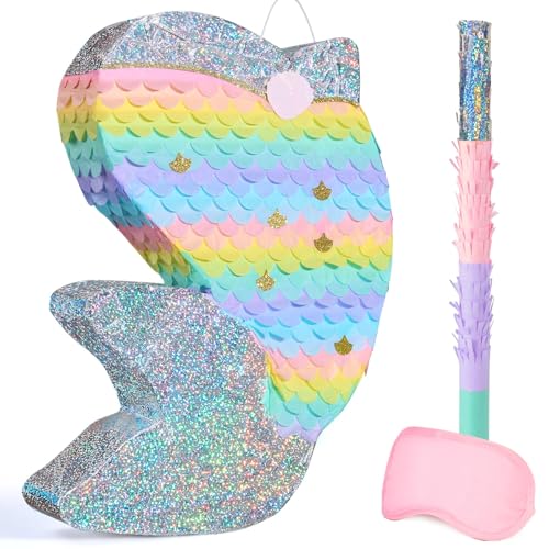 WERNNSAI Regenbogen-Meerjungfrauen-Piñata – Meerjungfrau-Geburtstagsparty-Dekoration, Pinata mit Augenbinde und Fledermaus für Kinder, Ozean, unter dem Meer, Partyzubehör, Feier, Babyparty WERNNSAI Regenbogen-Meerjungfrauen-Piñata – Meerjungfrau-Geburtstagsparty-Dekoration, Pinata mit Augenbinde und Fledermaus für Kinder, Ozean, unter dem Meer, Partyzubehör, Feier, Babyparty von WERNNSAI