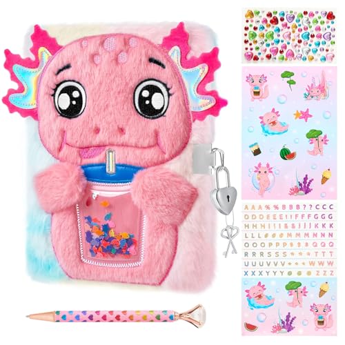 WEINNSAI Axolotl Plüsch-Tagebuch-Set für Kinder, Geheimes Tagebuch-Set mit Schloss, Schlüssel, Stift, Aufklebern, Zum Schreiben und Zeichnen, Geschenke für Mädchen im Alter von 6–8 Jahren WEINNSAI Axolotl Plüsch-Tagebuch-Set für Kinder, Geheimes Tagebuch-Set mit Schloss, Schlüssel, Stift, Aufklebern, Zum Schreiben und Zeichnen, Geschenke für Mädchen im Alter von 6–8 Jahren von WERNNSAI