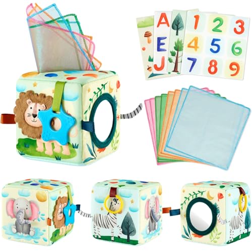 WERNNSAI Baby Spielzeug Sensorik Tissue Box Montessori Spielzeug für Babys 6–12 Monate Tücherbox mit knisternden Taschentüchern und Seidenschals für Neugeborene Geschenk zur frühen Erziehung von WERNNSAI