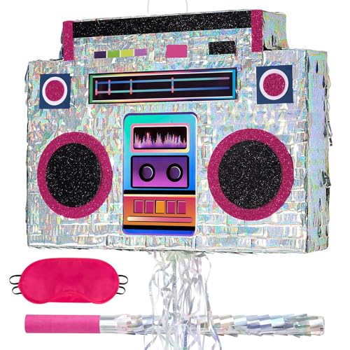 WERNNSAI Boombox Pinata – Retro Geburtstagsparty Dekoration Hip Pop Vintage Piñata mit Augenmaske und Stock 90er Jahre Disco Geburtstags Deko Zubehör für Männer Frauen Junggesellenabschieds Deko WERNNSAI Boombox Pinata – Retro Geburtstagsparty Dekoration Hip Pop Vintage Piñata mit Augenmaske und Stock 90er Jahre Disco Geburtstags Deko Zubehör für Männer Frauen Junggesellenabschieds Deko von WERNNSAI