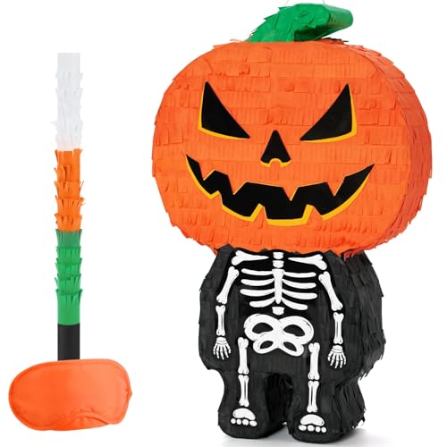 WERNNSAI Halloween Totenkopf Kürbis Piñata – Gruselige Halloween Kürbis Piñata mit Zugschnur Halloween Süßigkeitenspiel mit Augenbinde und Schlagstock für Halloween Partygeschenke für Kinder WERNNSAI Halloween Totenkopf Kürbis Piñata – Gruselige Halloween Kürbis Piñata mit Zugschnur Halloween Süßigkeitenspiel mit Augenbinde und Schlagstock für Halloween Partygeschenke für Kinder von WERNNSAI