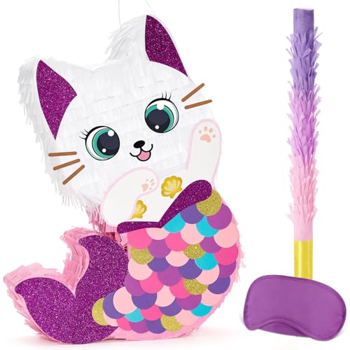 WERNNSAI Katzen Pinata – Meerjungfrau Geburtstags Pinata Deko Mädchen Kinder Meerjungfrau Kätzchen Piñata Gefüllt mit Augenbinde Stock Unterwasser Geburtstagsdeko Lustige Sommer Babyparty Spielzubehör WERNNSAI Katzen Pinata – Meerjungfrau Geburtstags Pinata Deko Mädchen Kinder Meerjungfrau Kätzchen Piñata Gefüllt mit Augenbinde Stock Unterwasser Geburtstagsdeko Lustige Sommer Babyparty Spielzubehör von WERNNSAI