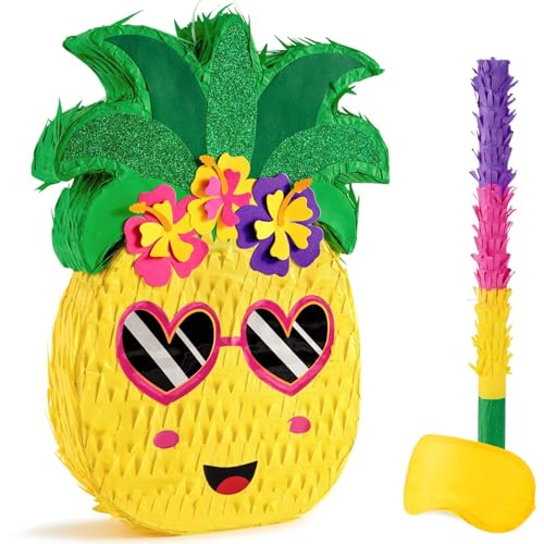 WERNNSAI Kleine Ananas Pinata – Pinata mit Augenbinde und Schlagstock für Kinder Pinata für Hawaiianische Tropische Luau Partyzubehör Sommer Geburtstagsparty Dekorationen mit Fruchtmotiv Feste von WERNNSAI