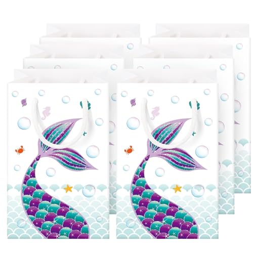 WERNNSAI Meerjungfrau Partytüten - 16 PCS Goodies Party Taschen für Mädchen Treats Bags Storage Gift Tragbare Papiertüten Kinder Party Geburtstag Hochzeit Baby Shower Schwimmbad Gastgeschenke von WERNNSAI