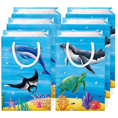 WERNNSAI Ozean Geschenktüten–16er Pack Ozean Party Geschenktüten mit Griff für Jungen Ozean Themen Goodie Süßigkeiten Tasche Under the Sea Geburtstagsparty Zubehör Sommerferien Party Geschenktüten von WERNNSAI