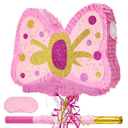 WERNNSAI Piñata Schleife – Rosa Geburtstagsparty Dekoration für Mädchen Piñata mit Fliege Augenbinde und Fledermaus für Kindergeburtstagsparty Zubehör mit Prinzessinnen Thema von WERNNSAI