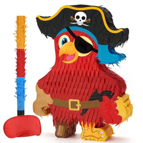 WERNNSAI Piraten Piñata -Piraten Papageien Piñata mit Augenbinde und Fledermaus für Jungen Kinder Piñata Karibisches Piraten Geburtstagsparty Spielzubehör Abenteuer Motto Partydekorationen für Fiestas von WERNNSAI