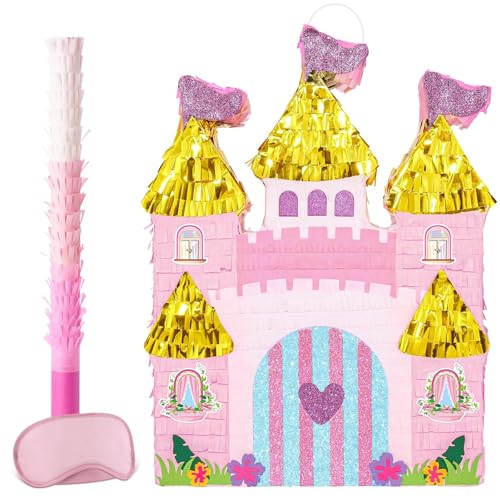 WERNNSAI Prinzessinnen Schloss Piñata – Prinzessinnen Partyspiel Mädchen Prinzessinnen Geburtstagsdekoration Schloss Hängedekoration Schloss Piñata rosa Prinzessinnen Partyzubehör 42 x 32 cm von WERNNSAI