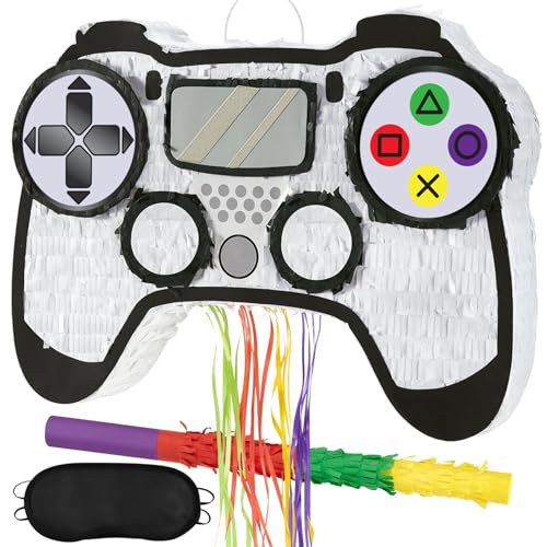 WERNNSAI Videospiel Piñata-Gamecontroller Piñata Paket mit Augenbinde und Schläger für Jungen Piñata Spiele Mottoparty Dekorationszubehör Zugschnur Piñata für Geburtstagsparty Feiern Videogame Pinata von WERNNSAI