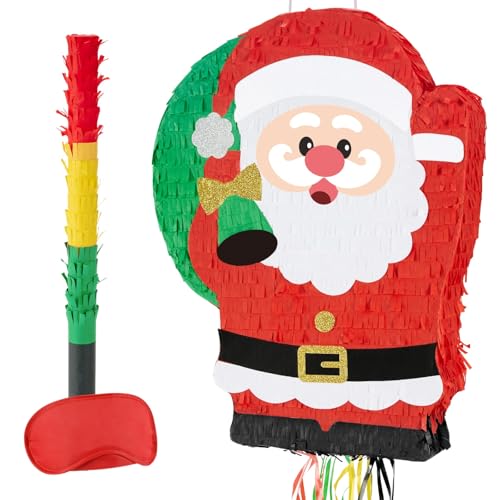 WERNNSAI Weihnachts Piñata mit Zugschnur und Augenbinde süße Fledermaus Weihnachtsmann für Rote Weihnachtsparty Dekoration 33 x 43 cm Weihnachts Piñata Geschenke für Kinder von WERNNSAI