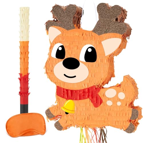 WERNNSAI Weihnachts Piñata mit Zugschnur und Augenbinde süße Fledermaus Elch Weihnachts Piñata für Braun Weihnachtsparty Dekoration 33 x 43 cm Weihnachts Piñata Geschenke für Kinder von WERNNSAI