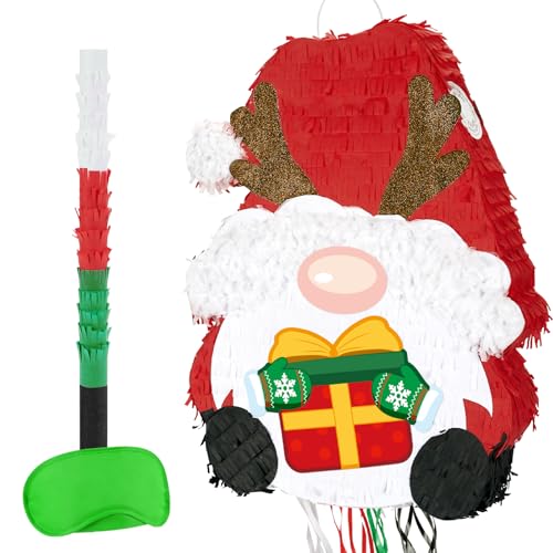 WERNNSAI Weihnachts Piñata mit Zugschnur und Augenbinde süße Fledermaus Weihnachtswichtel Weihnachts Piñata für Rot Weiß Weihnachtsparty Dekoration 33 x 43 cm Weihnachts Piñata Geschenke für Kinder von WERNNSAI