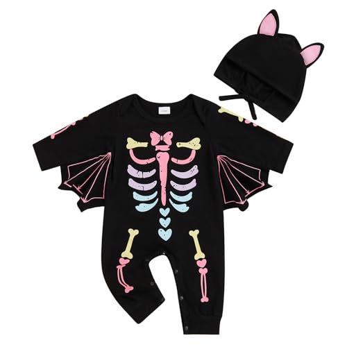 WERNZATT-Baby Halloween Fledermaus Kostüm Niedlich Lange Ärmel Rundhalsausschnitt Strampler Großes Hut Cosplay Jumpsuit Set (Black, 0-3 Months) von WERNZATT