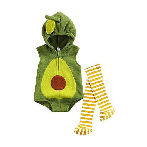 WERNZATT-Baby Halloween Kostüm Casual Hooded Bodysuit Zip Up Layered Bodysuit mit Gestreiften Socken Jumpsuit (Grün, 0-6 Months) von WERNZATT