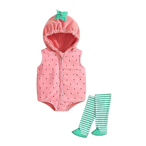 WERNZATT-Baby Halloween Kostüm Casual Hooded Bodysuit Zip Up Layered Bodysuit mit Gestreiften Socken Jumpsuit (Rosa 2, 0-6 Months) von WERNZATT