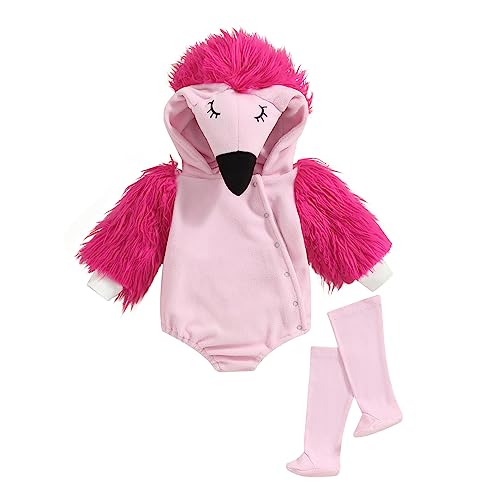 WERNZATT-Baby Halloween Kostüm Casual Hooded Bodysuit Zip Up Layered Bodysuit mit Gestreiften Socken Jumpsuit (Rosa 3, 0-6 Months) von WERNZATT