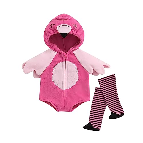 WERNZATT-Baby Halloween Kostüm Casual Hooded Bodysuit Zip Up Layered Bodysuit mit Gestreiften Socken Jumpsuit (Rosa 4, 0-6 Months) von WERNZATT