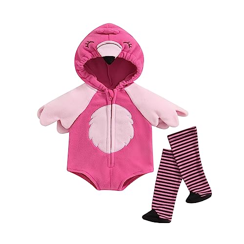 WERNZATT-Baby Halloween Kostüm Casual Hooded Bodysuit Zip Up Layered Bodysuit mit Gestreiften Socken Jumpsuit (Rosa 4, 12-18 Months) von WERNZATT