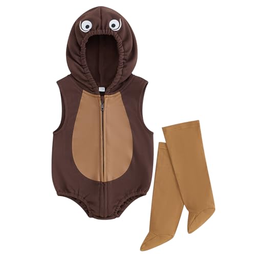 WERNZATT-Baby Halloween Kostüm Mädchen Junge Hooded Strampler Ärmellos Zip Up Tier Strampler Gestreiften Socken Jumpsuit (Chocolate, 0-3 Months) von WERNZATT