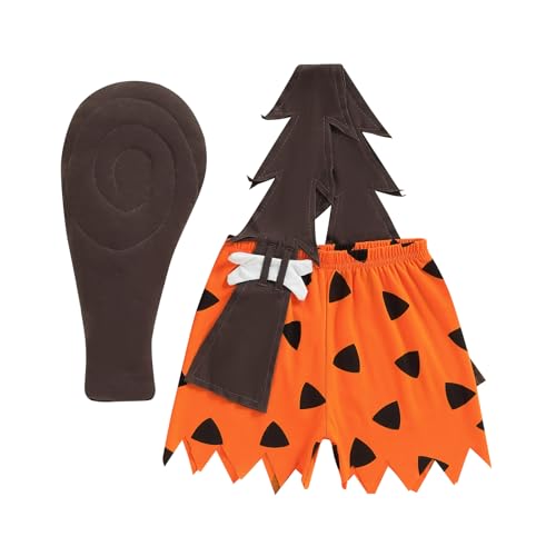 WERNZATT Baby Jungen Mädchen Halloween Höhlenmensch Kostüme Niedlich Ärmellos Strampler Shorts Höhlenmensch Stick Set Halloween Cosplay Outfit (Orange, 6-12 Monate) von WERNZATT