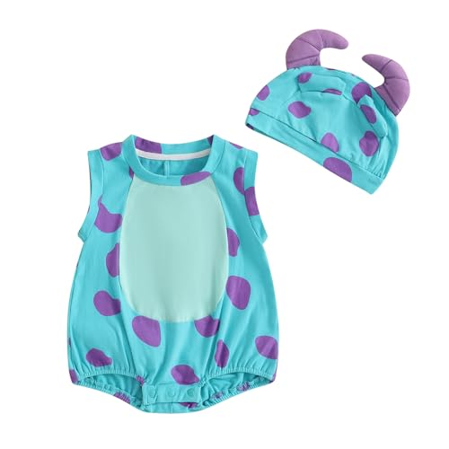 WERNZATT-Baby Karnevalskostüm Kleinkind Cartoon Dinosaurier Kostüm Baby Mit Kapuze Ärmelloser Bodysuit Cosplay Karnevals Kostüm (Blue, 1-3 Months) von WERNZATT