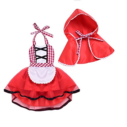 WERNZATT-Baby Mädchen Rotkäppchen Kostüm Roter Mantel Kariertes Kleid Halloween Kostüme Cosplay Outfit Weihnachtskostüme (Rot, 0-6 Months) von WERNZATT