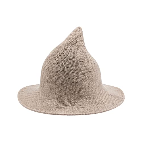 WERNZATT Damen Halloween Hexenhut Schädel Druck Gestrickte Breite Krempe Faltbare Spitze Kappe Cosplay Party Kostüm Zubehör (B-Wolle Khaki, One Size) von WERNZATT