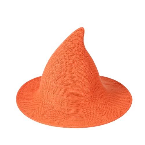 WERNZATT Damen Halloween Hexenhut Totenkopf Druck Gestrickt Breite Krempe Faltbare Spitze Kappe Cosplay Party Kostüm Zubehör (F-Orange, Einheitsgröße) von WERNZATT