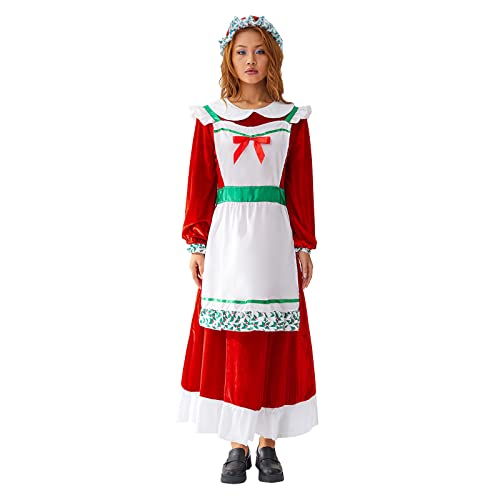 WERNZATT Damen-Kostüm, Weihnachtsmann-Kostüm, Dienstmädchen, Oma, Cosplay-Kostüm, Fasching, Halloween, Urlaub, Party-Outfits (Dienstmädchen, Oma B, L) von WERNZATT