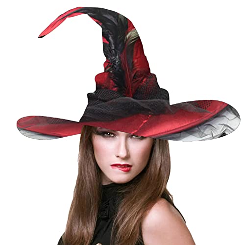 WERNZATT Halloween-Hexenhut für Damen, Vintage, breite Krempe, Spinnennetz-Kappe mit Schleier, Erwachsene, Halloween, Party, Kostüm, Cosplay, Zubehör, (B Rot, Einheitsgröße) von WERNZATT