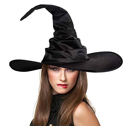 WERNZATT Halloween-Hexenhut für Damen, Vintage-Stil, breite Krempe, Spinnennetz-Kappe mit Schleier, Erwachsene, Halloween, Party, Kostüm, Cosplay-Zubehör (A schwarz gefaltet, Einheitsgröße) von WERNZATT