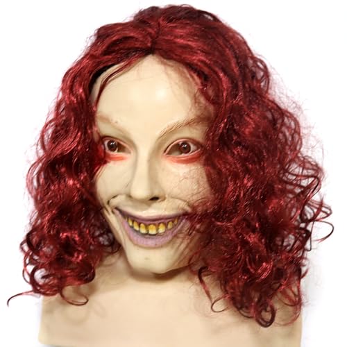 WERNZATT Horror Ghoul Zombie Maske Facewear Rote Haare Schreckliche Gesichtsbedeckung Gruselige Gesichtsschutz Kopfbedeckung für Halloween Karneval Kostüm Party (Beige, Einheitsgröße) von WERNZATT