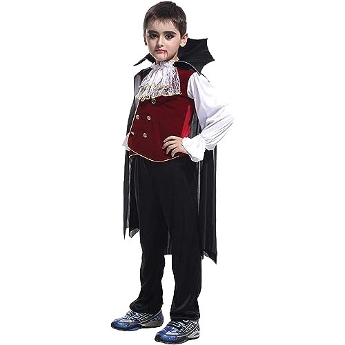 WERNZATT-Kinder Jungen Halloween Kostüm Langarm Oberteil Hose Umhang Kragen Vampir Cosplay Kostüm Halloween Party Favors (Black, 3-4T) von WERNZATT