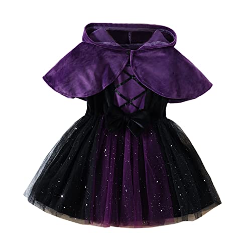 WERNZATT-Kleines Mädchen Halloween Hexe Kostüm Outfit Niedliche ärmellose Samt Tüll Kleid mit Kapuze Cape Set Cosplay Outfits (Purple, 2-3T) von WERNZATT