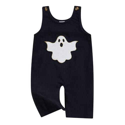 WERNZATT-Kleinkind Baby Halloween Overall Overall Gespenst Stickerei Rundhalsausschnitt ärmellos Kord Strampler (Black, 12_months) von WERNZATT