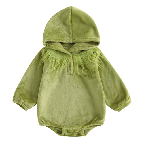 WERNZATT Kleinkind Baby Jungen Mädchen Weihnachten Outfit Grünes Monster Kostüm Pelzbesatz Langarm Strampler Cosplay Party Kleidung (Grüner Monster-Body, 0-3 Monate) von WERNZATT