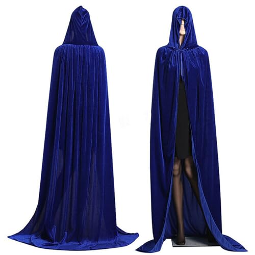 WERNZATT Langer Kapuzenumhang, Samt-Umhang, Hexenkostüm, Halloween-Kostüme für Damen und Herren, Hexenkostüm, Vampirumhang, Zauberer-Robe (Blau, Einheitsgröße) von WERNZATT