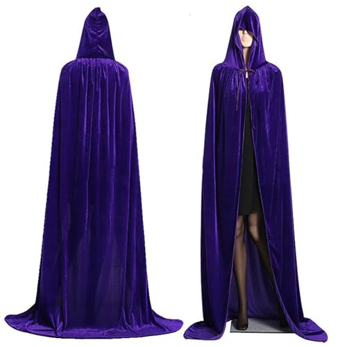 WERNZATT Langer Kapuzenumhang, Samt-Umhang, Hexenkostüm, Halloween-Kostüme für Damen und Herren, Hexenkostüm, Vampirumhang, Zauberer-Robe (lila, Einheitsgröße) von WERNZATT