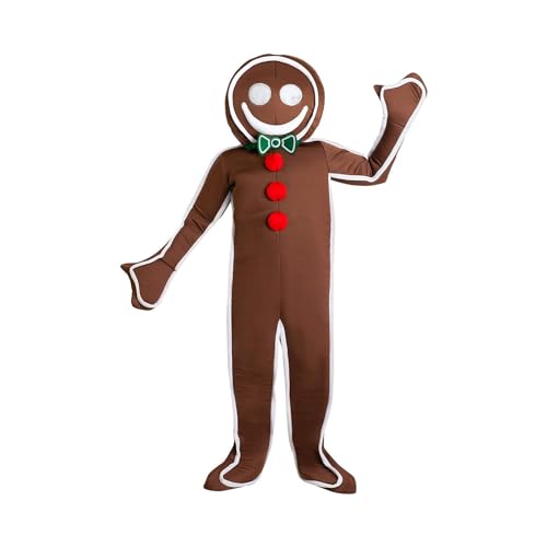 WERNZATT Lebkuchen-Kostüm für Erwachsene, Damen und Herren, lustiges Halloween-Weihnachtsfeier, Cosplay-Kostüm, Cartoon-Lebkuchenpuppe, Jumpsuit-Outfit (Champagner, M) von WERNZATT