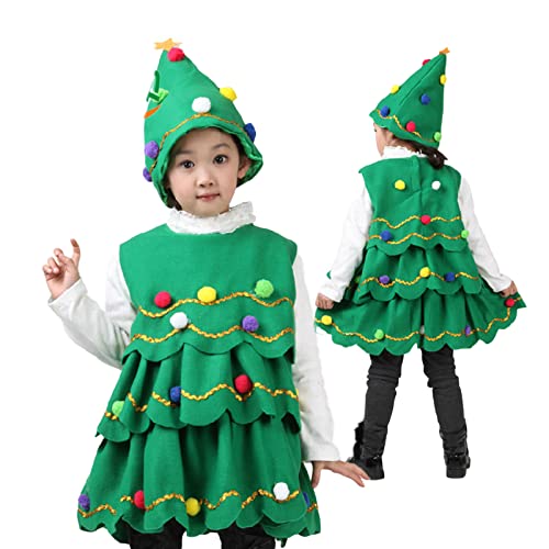 WERNZATT Weihnachtsbaum-Kostüm für Kinder, Kleinkind, Jungen, Mädchen, ärmelloses Kleid + Hut, Verkleidung für Weihnachten, Urlaub, Cosplay, Party, Outfit (grün, 6–7 Jahre) von WERNZATT