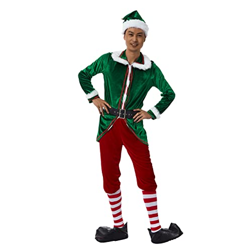 WERNZATT Weihnachtselfenkostüm für Damen und Herren, Weihnachtsmann, Cosplay-Outfit, Weihnachtsbaum-Kostüm, Weihnachtskleidung, ohne Strumpf (Grüner Mann, L) von WERNZATT