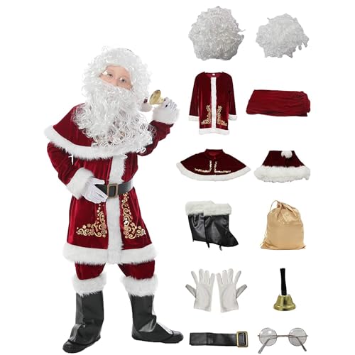 WERNZATT Weihnachtsmann-Kostüm, Samt, Weihnachtsmann-Anzug, Deluxe-grünes Monster-Kostüm, Weihnachten, Halloween, Rave, Cosplay, Party-Outfit (Kinder, Rot, A, L) von WERNZATT